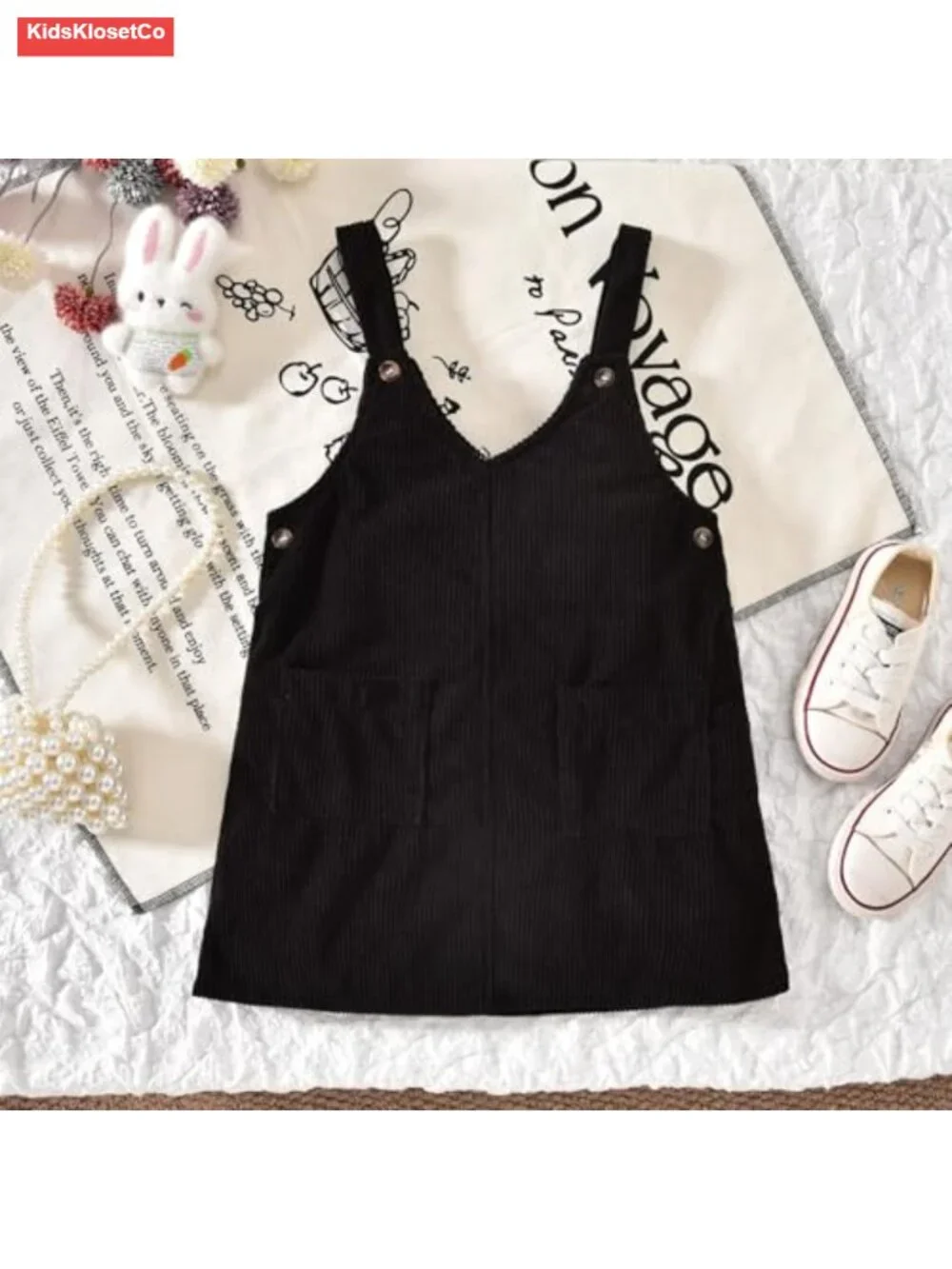 Toddler Girl Corduroy Pinafore Overall Dress & Ruffle Tee Set 2-7Yrs